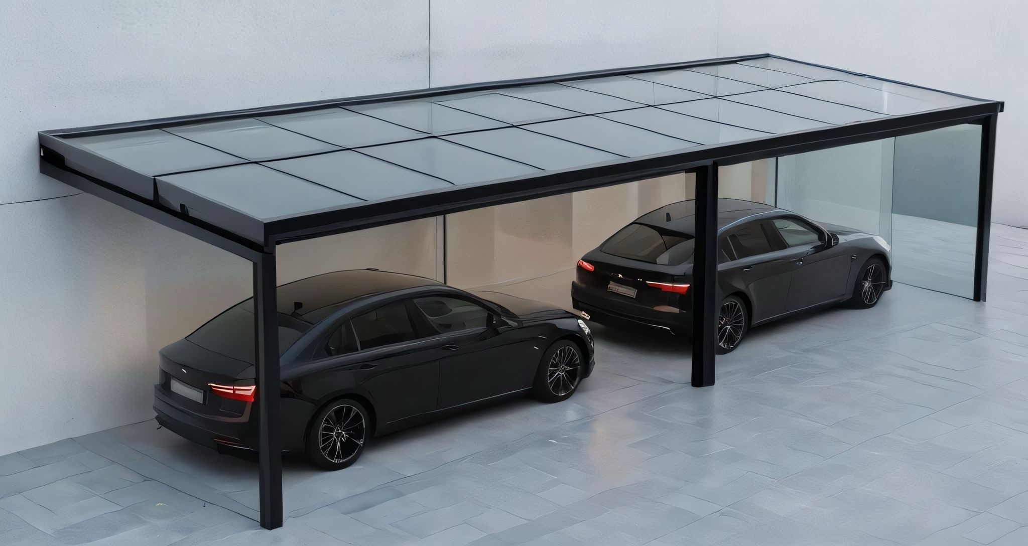 Wand Doppel Anbaucarport Solarunterstand